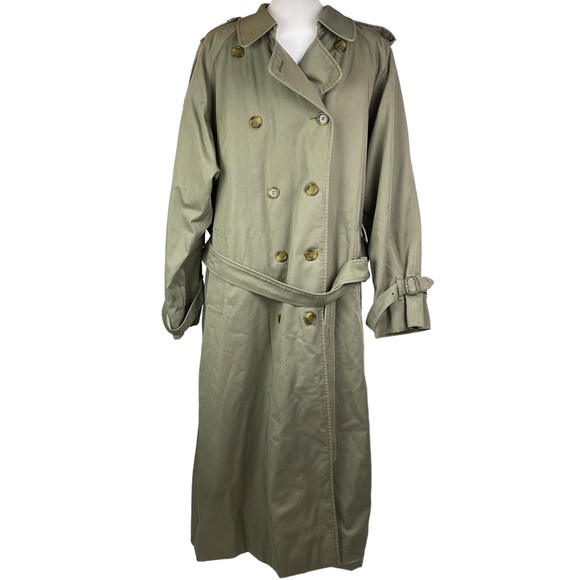 Burberry Other - Vintage Burberry khaki green trench coat w/removable wool liner and belt XL